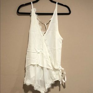 Mustard Seed White Wrap Tank Top W/ Lace Detail